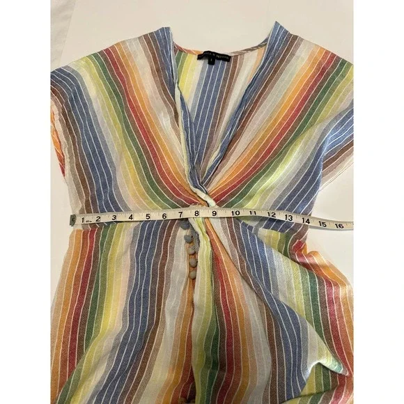 America & Beyond Striped Maxi Coverup Pom Pom Trim Boho Large - Picture 5 of 6